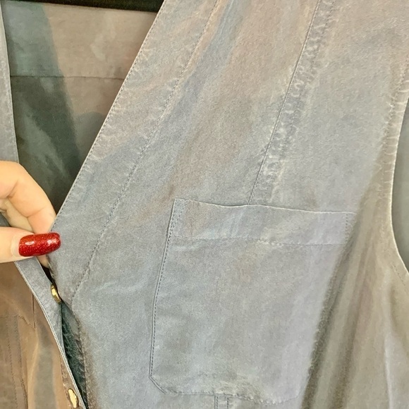 Per Se 100% Silk Romper Size 10 Carlisle Blue Grey Snap Pocket Drawstring Ties - Picture 8 of 16